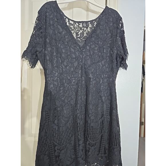 MSLG Little Black Dress Sz 12 Black Stretch Lace Floral Evening Holiday READ - Picture 2 of 6